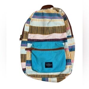 Fossil Multicolor Canvas Backpack‎ Teal Blue Front Pocket Boho Retro Style